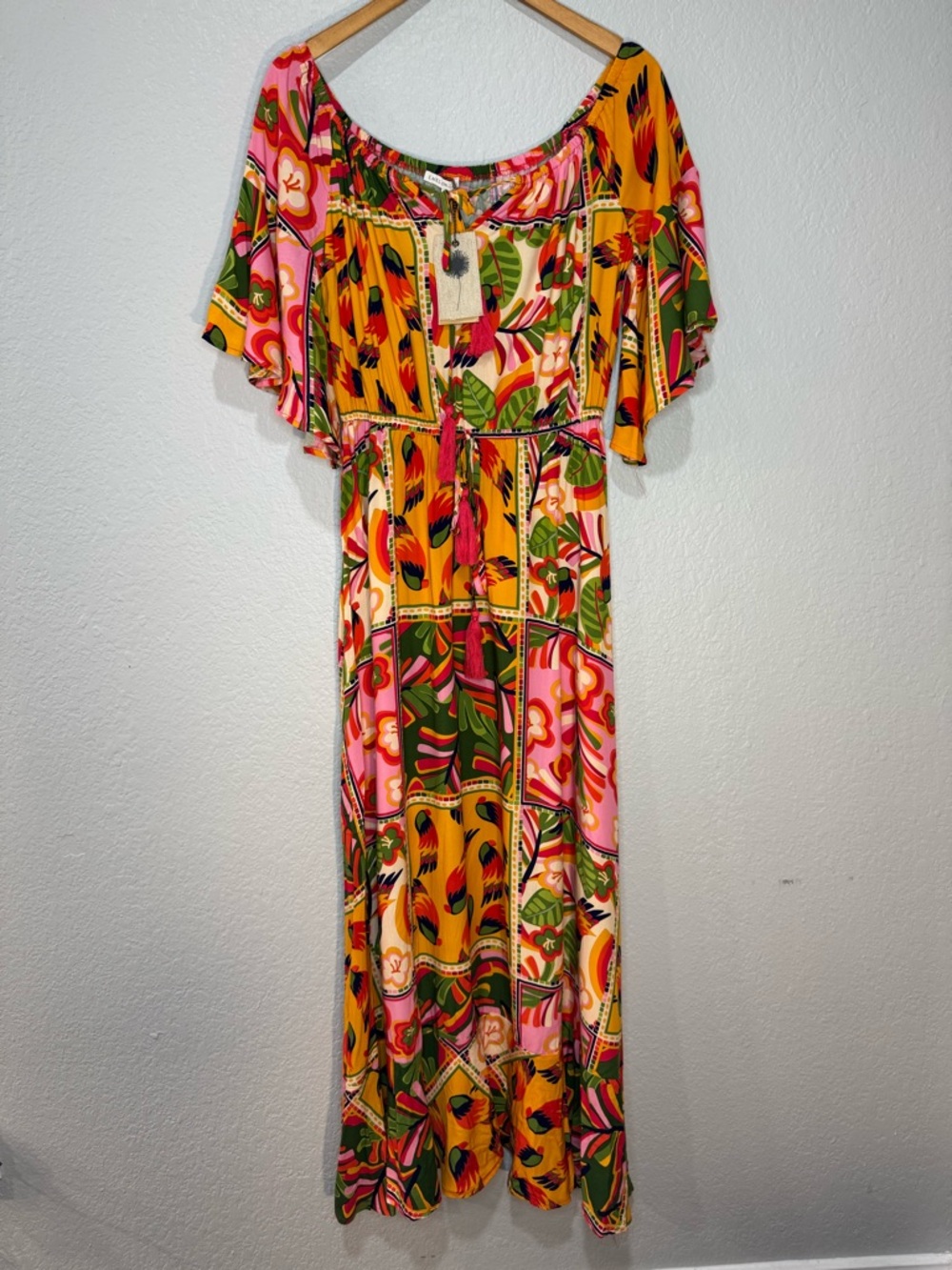 Tropical Patchwork Maxi Dress in Yellow & Pink